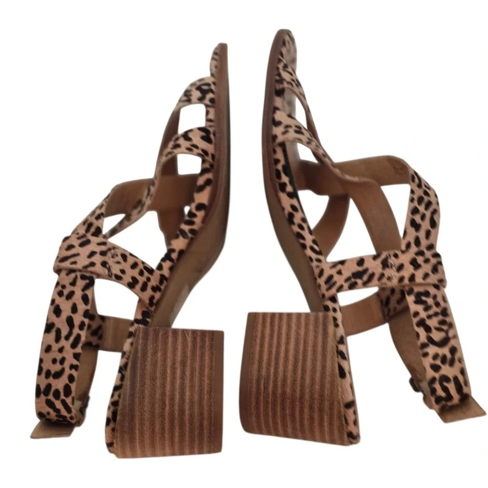 Madewell The Lori Leopard Calf Hair Sandals 7.5 Strappy‎ Block Heel Womens AH730